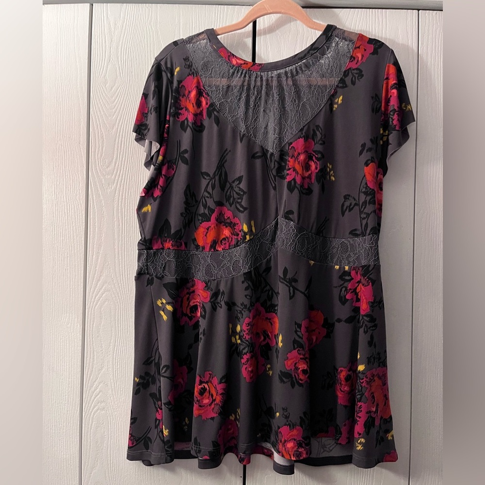 Torrid Red and Black Floral Blouse